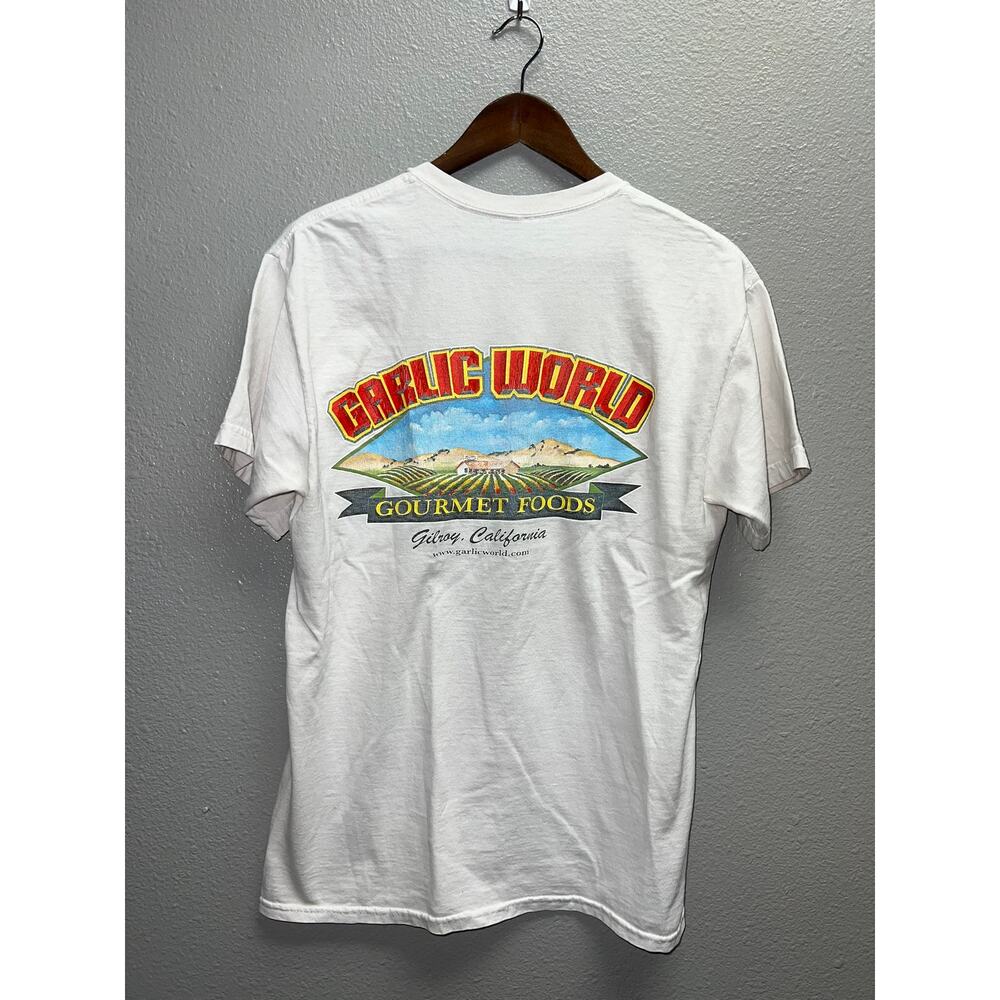 Vintage Garlic World Shirt Gourmet Foods Gilroy California White Tee Medium